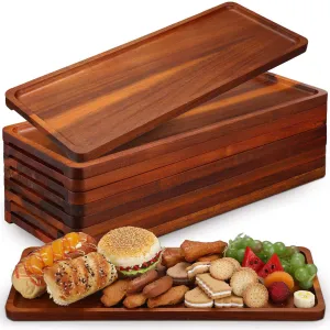 10 Pack Solid Wood Serving Trays Acacia Wooden Server Platter Rectangular Charcuterie Boards with Grooved Handle for Home Room Coffee Cheese Appetizer Table Farmhouse Serving Decor (16.7 x 6.4 Inch)