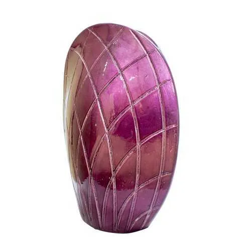 11" X 6" X 13.75" Purple Ceramic Foiled and Lacquered Harlequin Patterned Vase