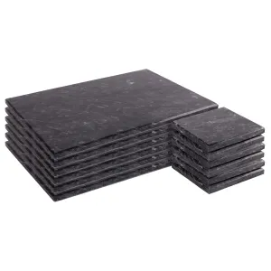 12pc Black Marble Placemats & Square Coasters Set - By Argon Tableware