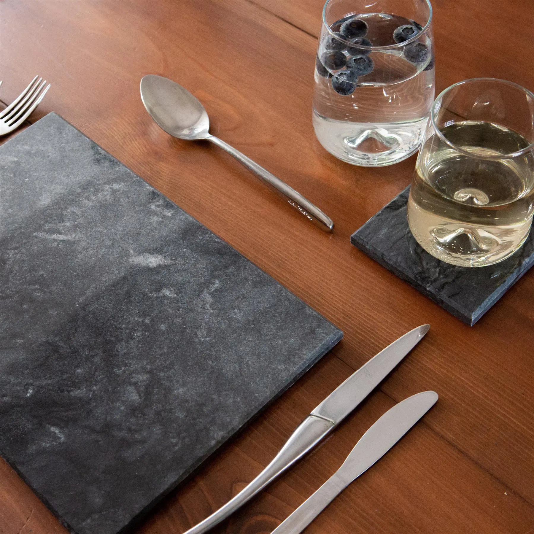 12pc Black Marble Placemats & Square Coasters Set - By Argon Tableware