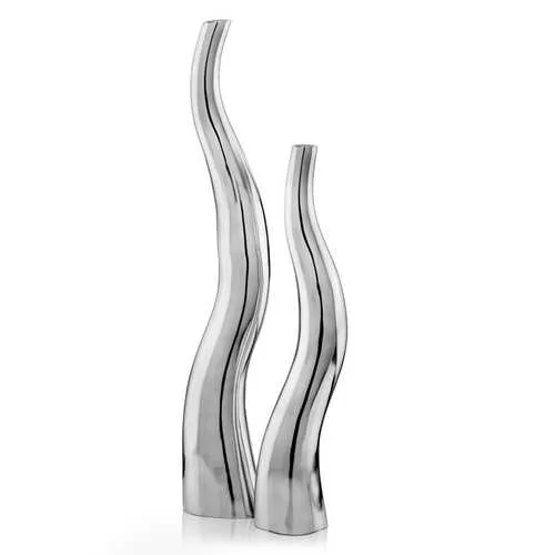 3.5" x 6" x 32" Buffed Curve Tall Wiggly Vases Set of 2