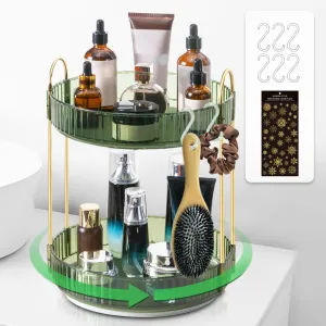 360° Rotating Makeup Organizer for Vanity,Lazy Susan Organizer Large Skincare Make Up Storage Perfume Organizers Cosmetic Dresser Organizer Countertop Organizer with Hooks DIY Stickers for Bathroom