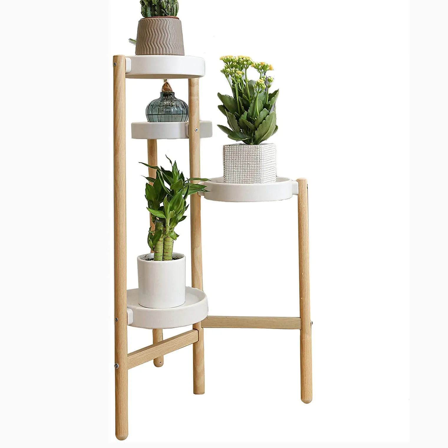 4 Tier Steel Frame Plant Stands Flower Pots Holder-White