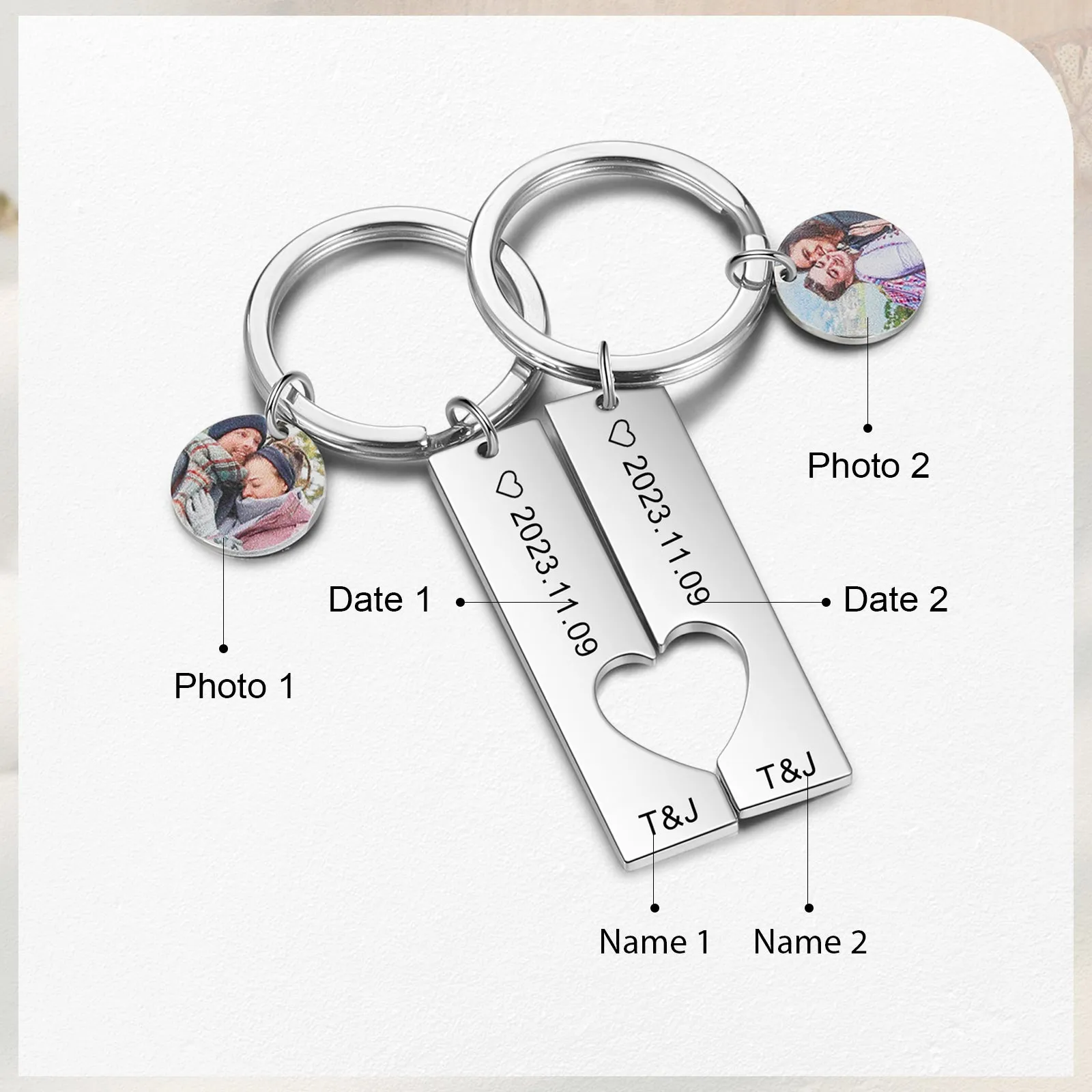 4FunGift® Custom Photo Stainless Steel Couple Keychain