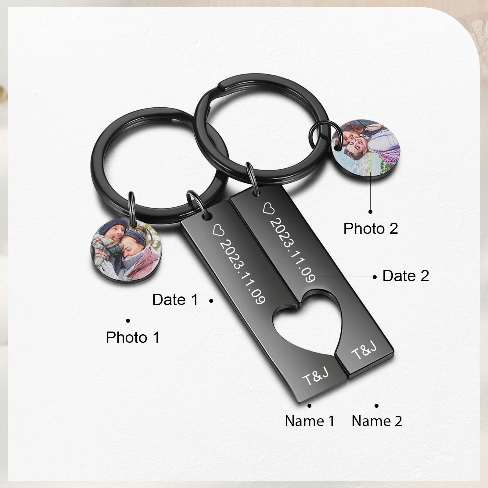 4FunGift® Custom Photo Stainless Steel Couple Keychain