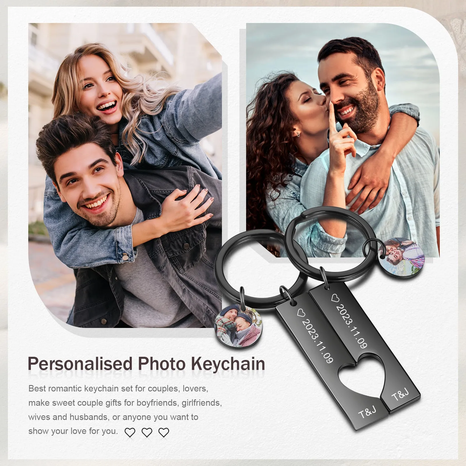 4FunGift® Custom Photo Stainless Steel Couple Keychain