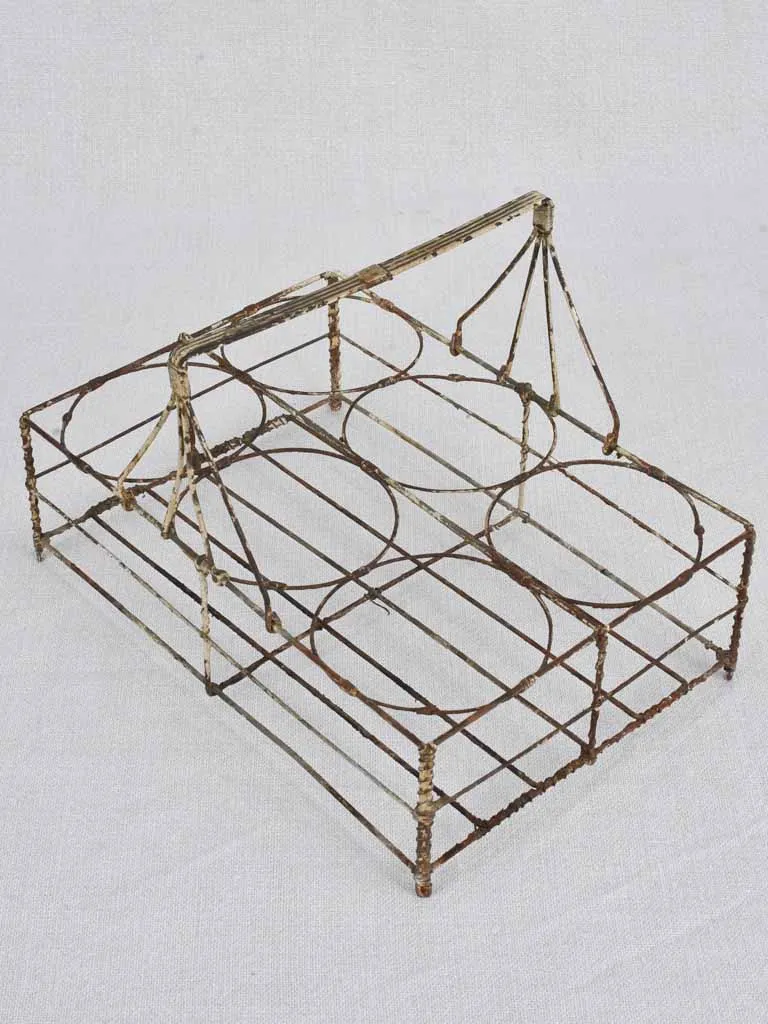 6 bottle antique French wire bottle carrier