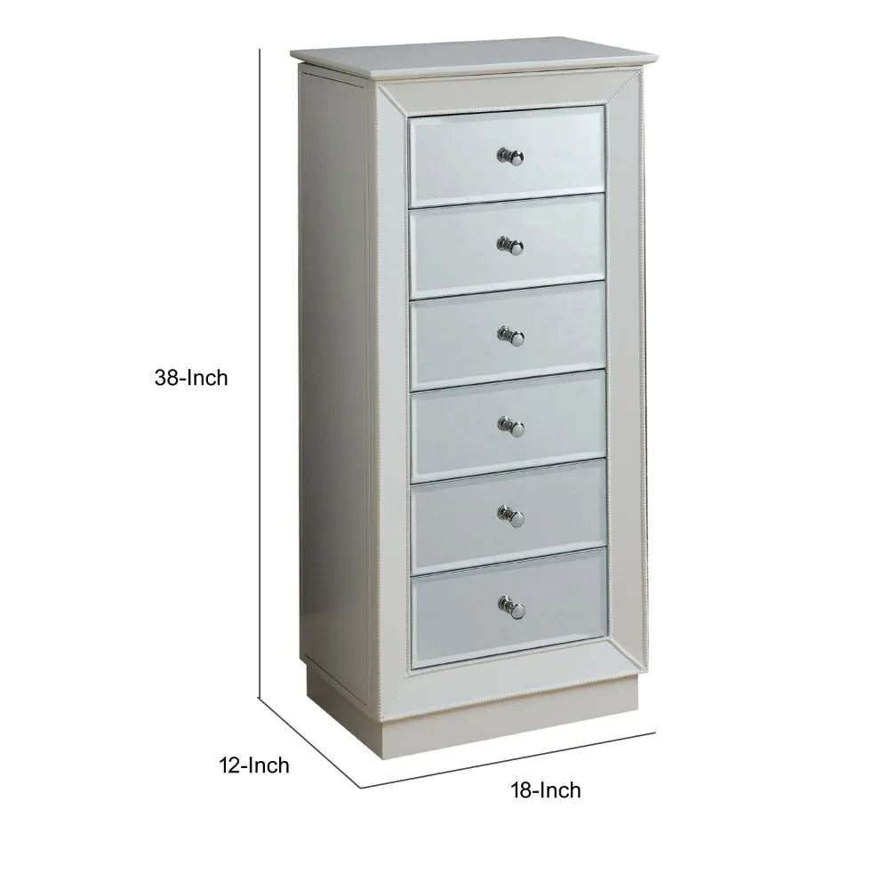 6 Drawers Jewelry Armoire Having with Mirror Front, White