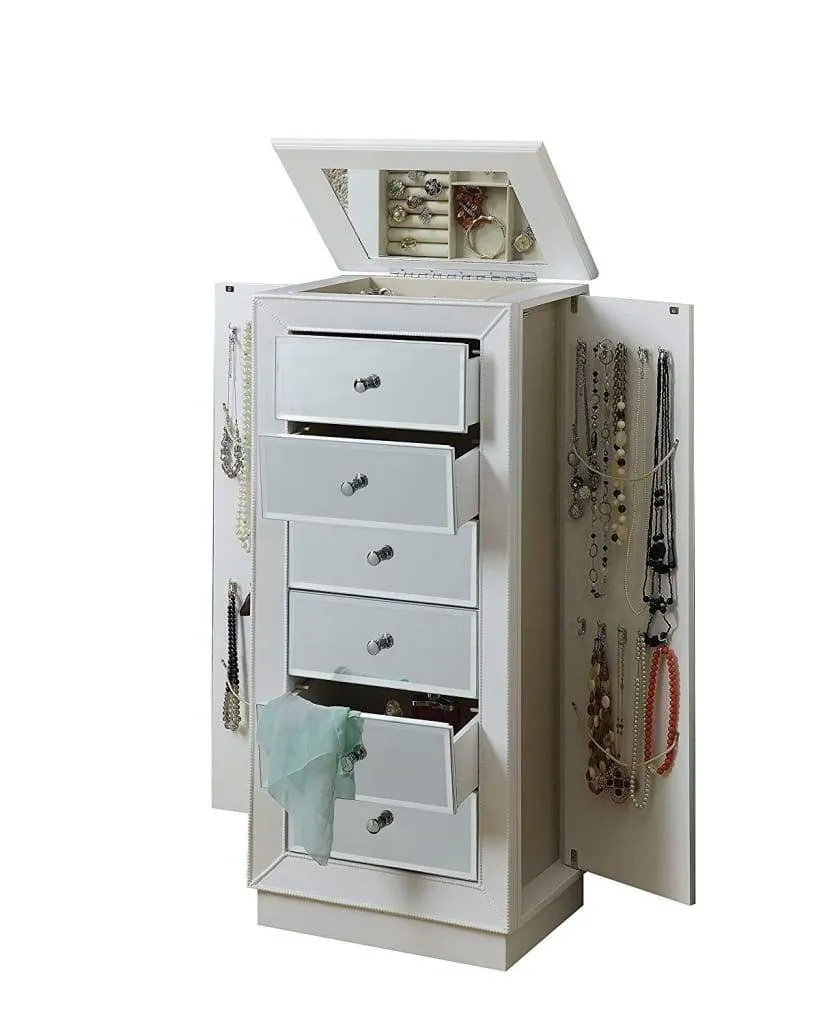 6 Drawers Jewelry Armoire Having with Mirror Front, White