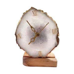 Agate Table Clock with Wooden Stand #09