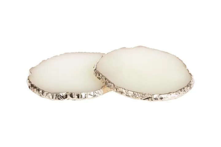 Aish Home Set Of 2 Gilded Quartz Coasters White With Gold - A017W