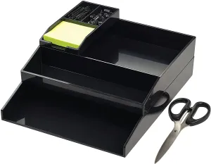 All in One Office Desk Organizer 3 Trays Scissors Sticky Notes  260x55x320 Black