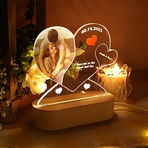 APNA Photo Personalised 3D Illusion Photo Acrylic Lamp with Remote Control. Customized Gift for Couple Birthday, Anniversary, Wedding, Engagement (22x22 cm) Multicolor