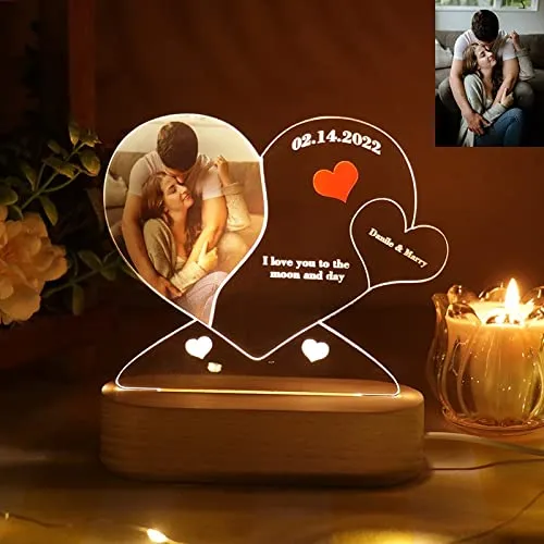 APNA Photo Personalised 3D Illusion Photo Acrylic Lamp with Remote Control. Customized Gift for Couple Birthday, Anniversary, Wedding, Engagement (22x22 cm) Multicolor