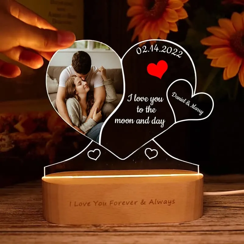 APNA Photo Personalised 3D Illusion Photo Acrylic Lamp with Remote Control. Customized Gift for Couple Birthday, Anniversary, Wedding, Engagement (22x22 cm) Multicolor