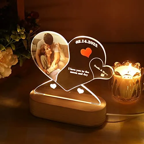 APNA Photo Personalised 3D Illusion Photo Acrylic Lamp with Remote Control. Customized Gift for Couple Birthday, Anniversary, Wedding, Engagement (22x22 cm) Multicolor