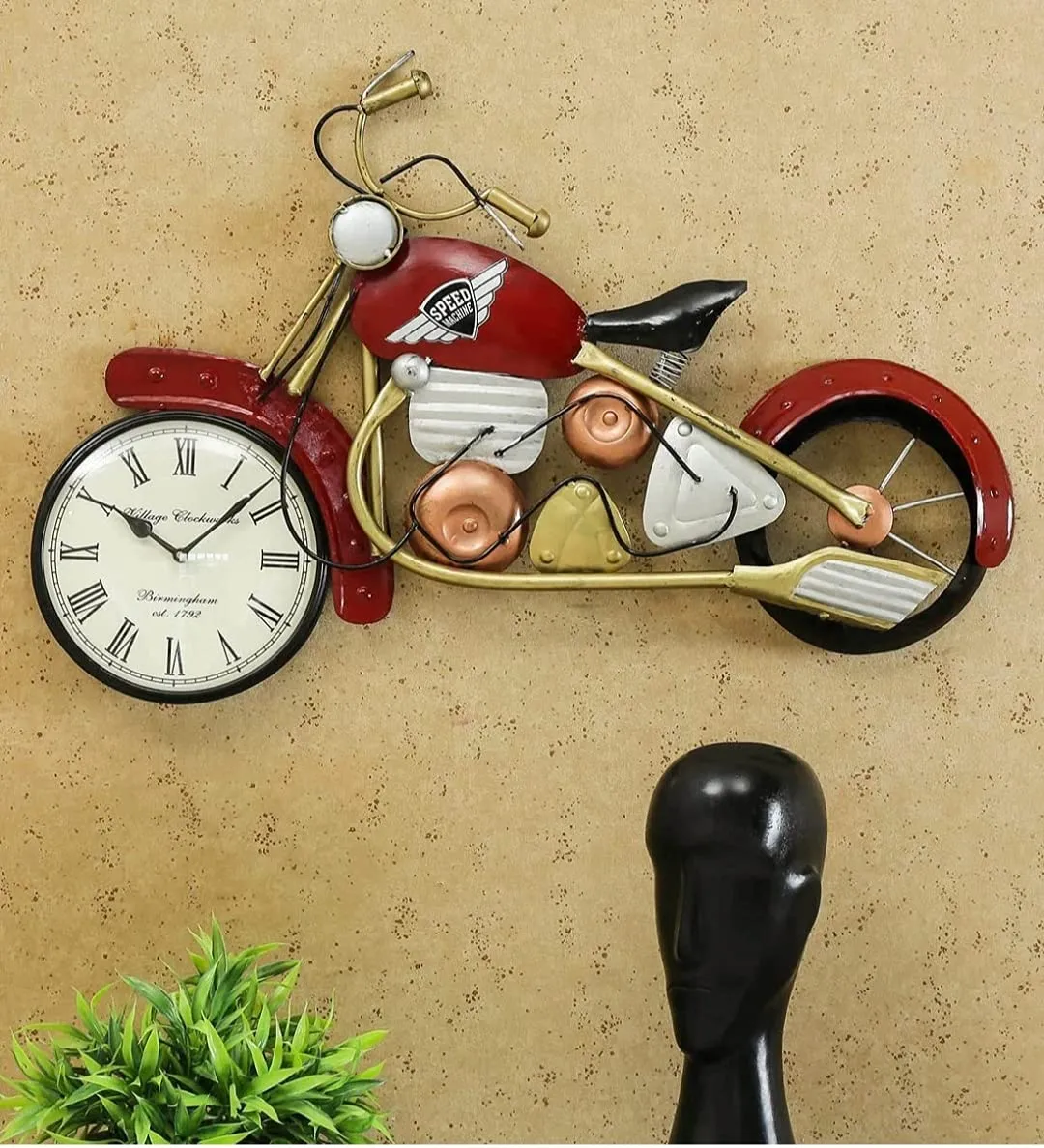 ART HOUSE Handicraft Iron Bike Wall Clock , Speed Bike Wall Clock , Wall Decor Clock , Wall Hanging Clock