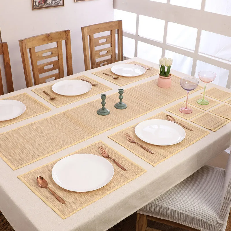 Bamboo Dining Mat Set | Table Runner, Placemats & Coasters | Beige | Set of 13