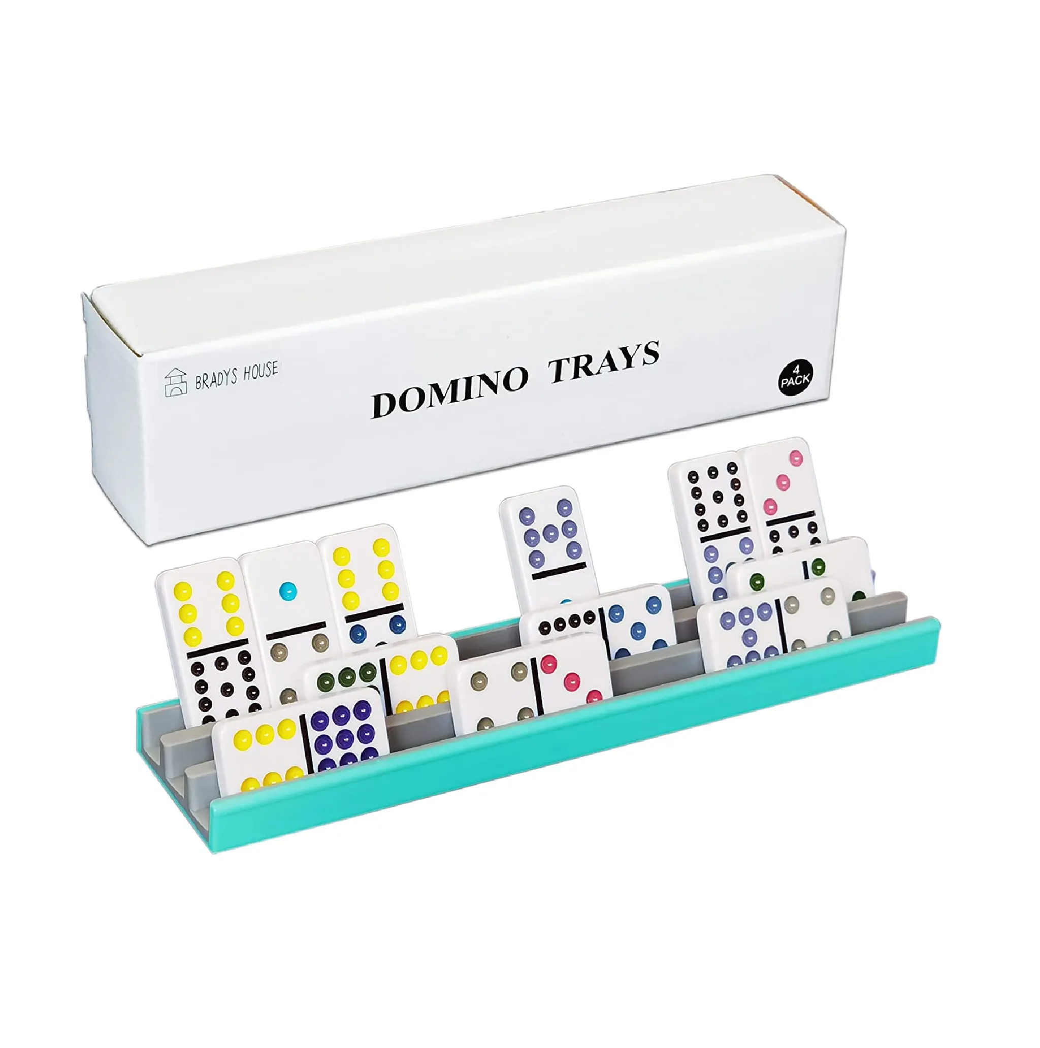 BRADYS HOUSE Two Color Domino Racks Set of 4 Gray Turquoise Domino Trays Plastic Domino Tile Holders for Mexican Train Chickenfoot and Other Domino Games