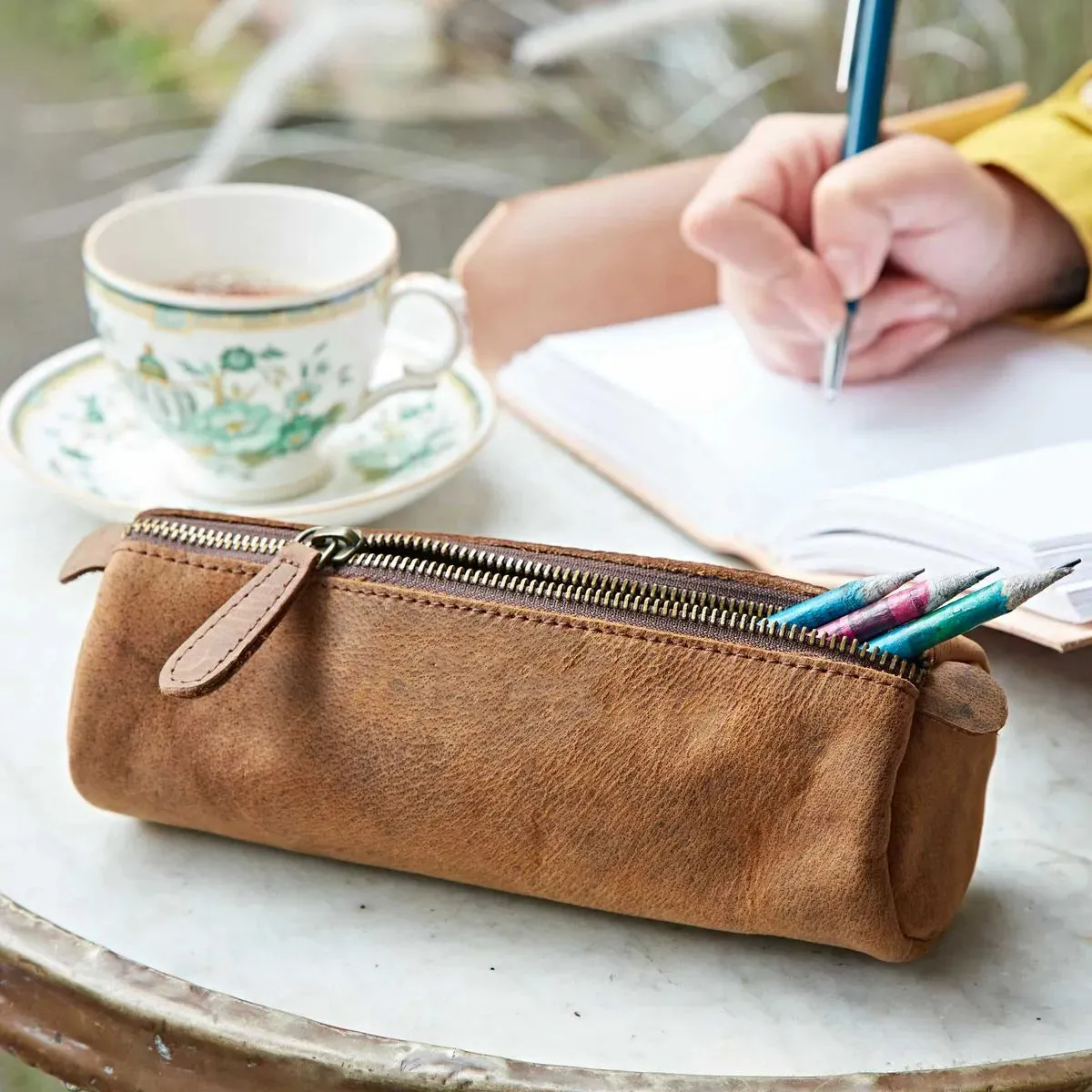 Buffalo Leather Round Pencil Case, Nepal