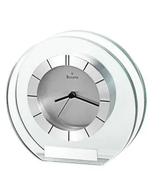 Bulova Accolade Glass Tabeltop Clock - Mineral Glass Case - Spun Aluminum Dial