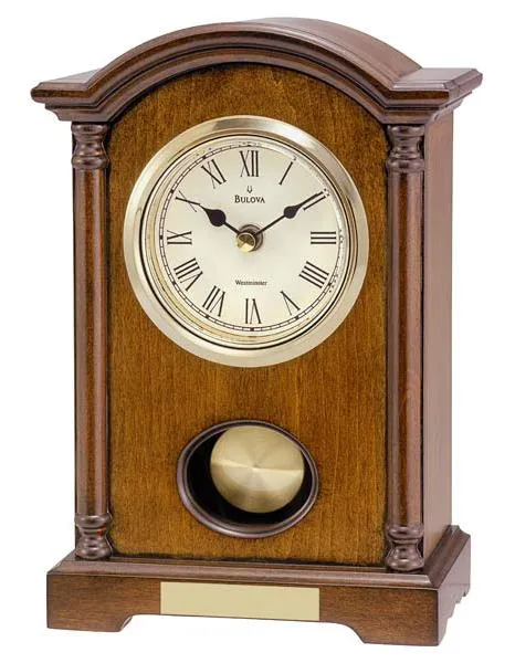 Bulova Dalton Chiming Pendulum Table Clock - Walnut Finish - Gold-Tone Accents