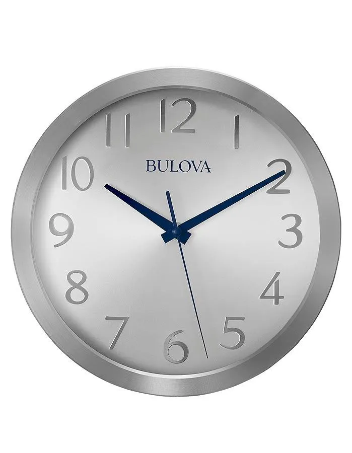 Bulova Winston Wall Clock - Diamond Cut Silver-Tone Case - BlueHands - 9 in