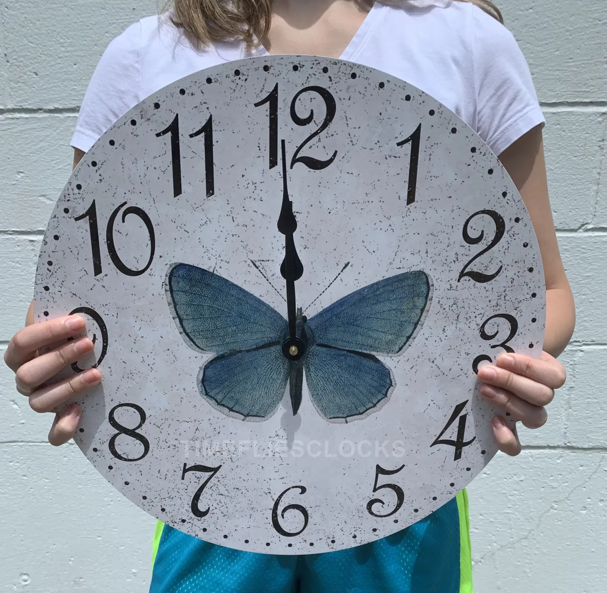 Butterfly Clock- White Rustic Clock