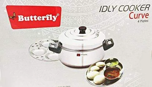 Butterfly Curve 4 Plates Stainless Steel Idly Cooker/Steamer - 16 Idlis