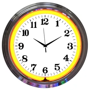 CHROME ORANGE STANDARD NEON CLOCK