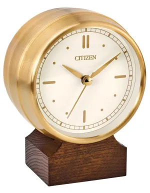 Citizen Workplace Gold-Tone Clock w/ Brown Wood Base - Bluetooth Speakers