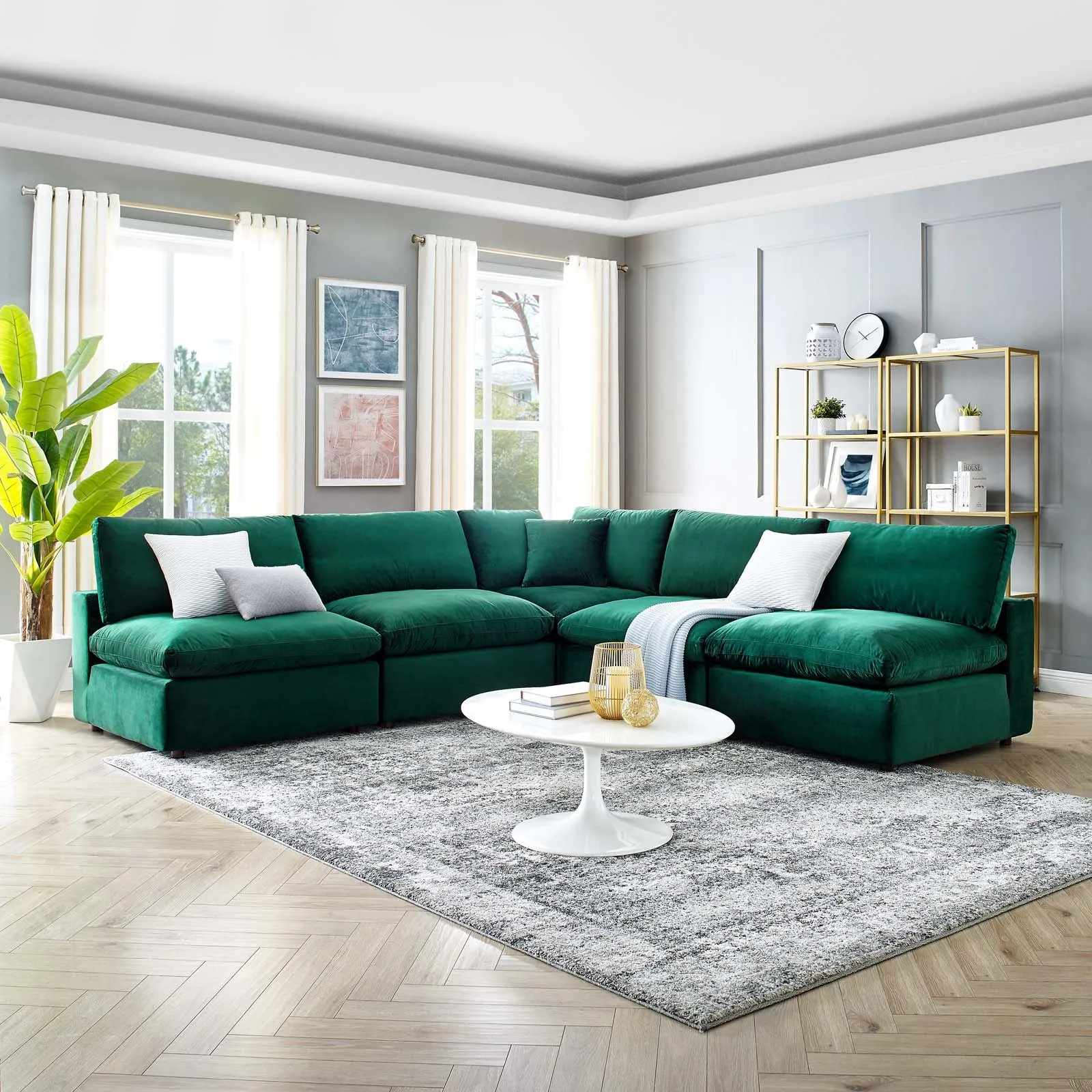 Commix  Down Filled Overstuffed Performance Velvet 5-Piece Sectional Sofa