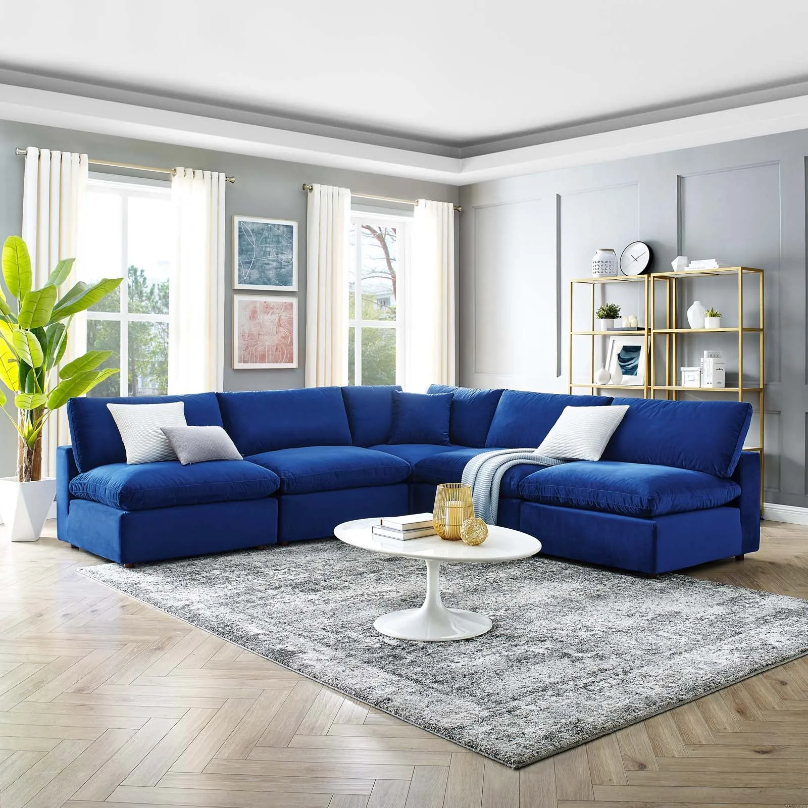 Commix  Down Filled Overstuffed Performance Velvet 5-Piece Sectional Sofa