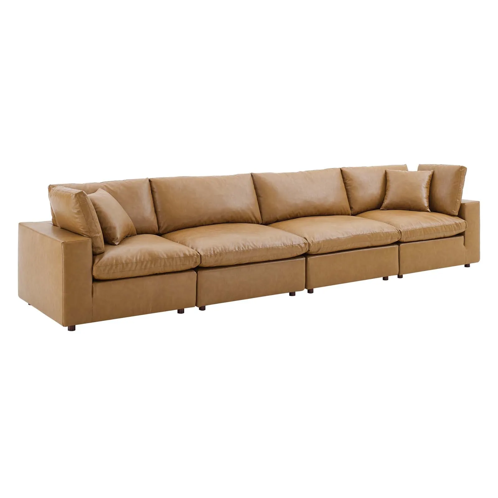 Commix Down Filled Overstuffed Vegan Leather 4-Seater Sofa Tan EEI-4916-TAN