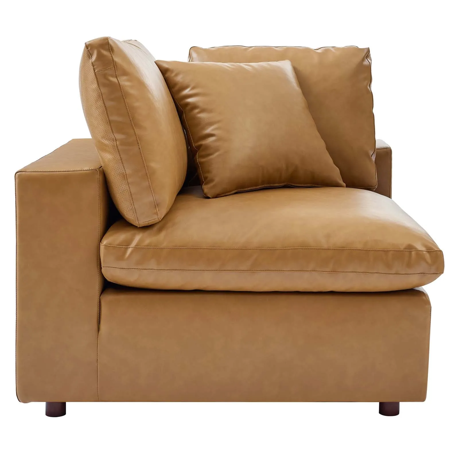 Commix Down Filled Overstuffed Vegan Leather 4-Seater Sofa Tan EEI-4916-TAN