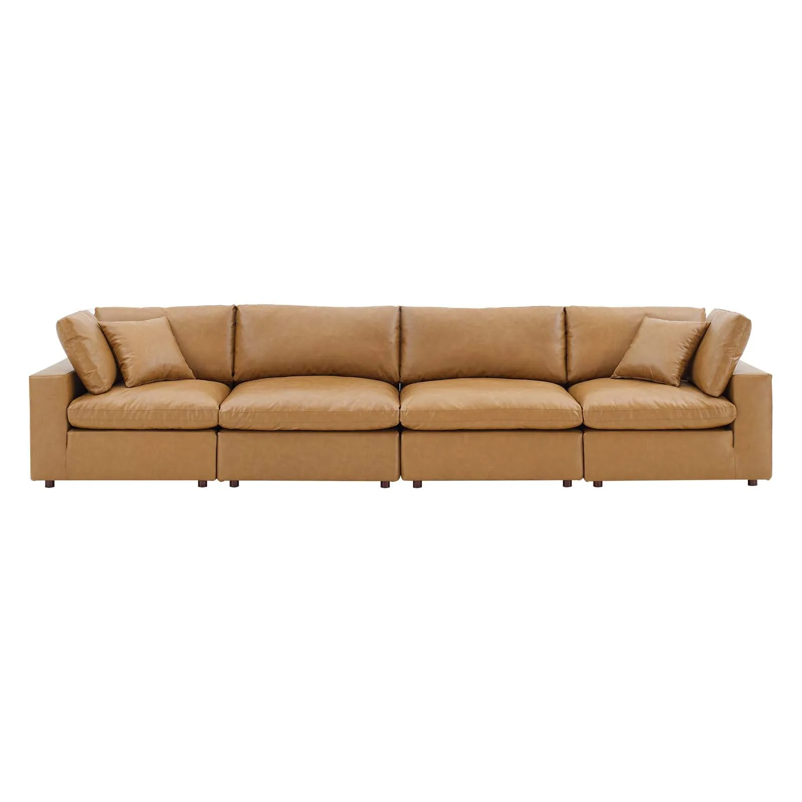 Commix Down Filled Overstuffed Vegan Leather 4-Seater Sofa Tan EEI-4916-TAN