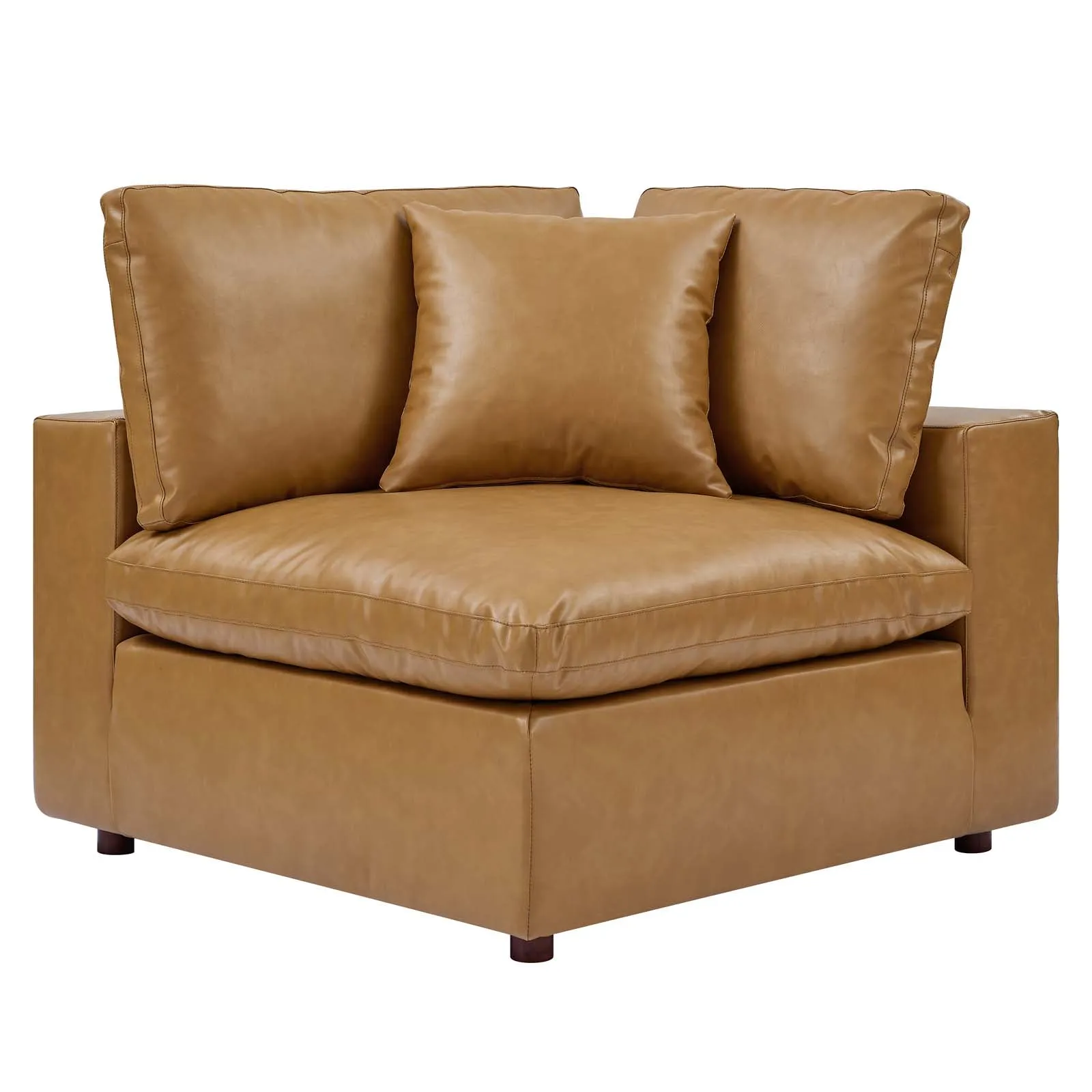 Commix Down Filled Overstuffed Vegan Leather 4-Seater Sofa Tan EEI-4916-TAN