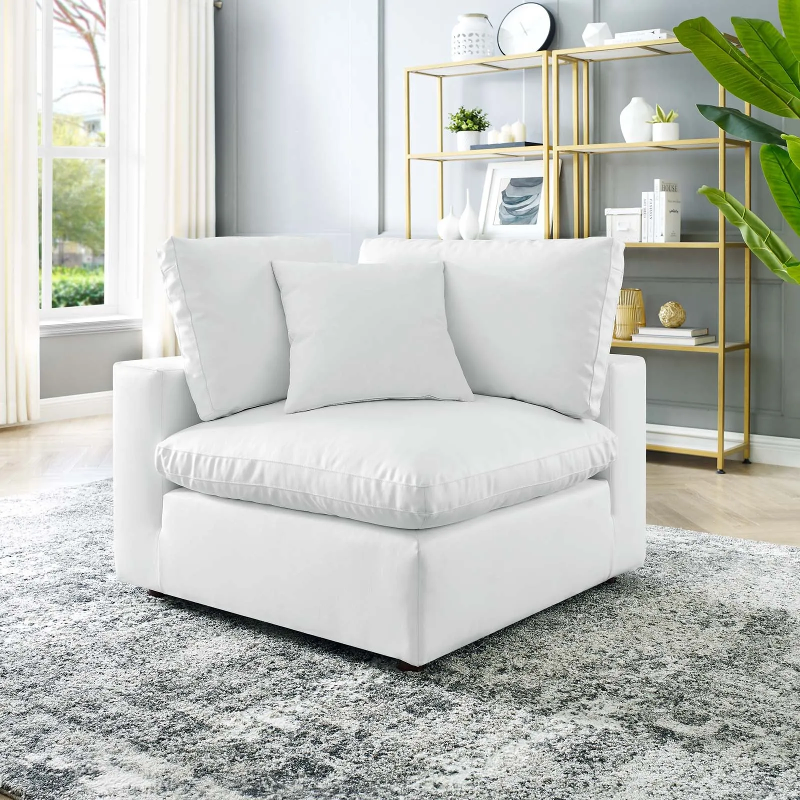 Commix Down Filled Overstuffed Vegan Leather Corner Chair White EEI-4696-WHI