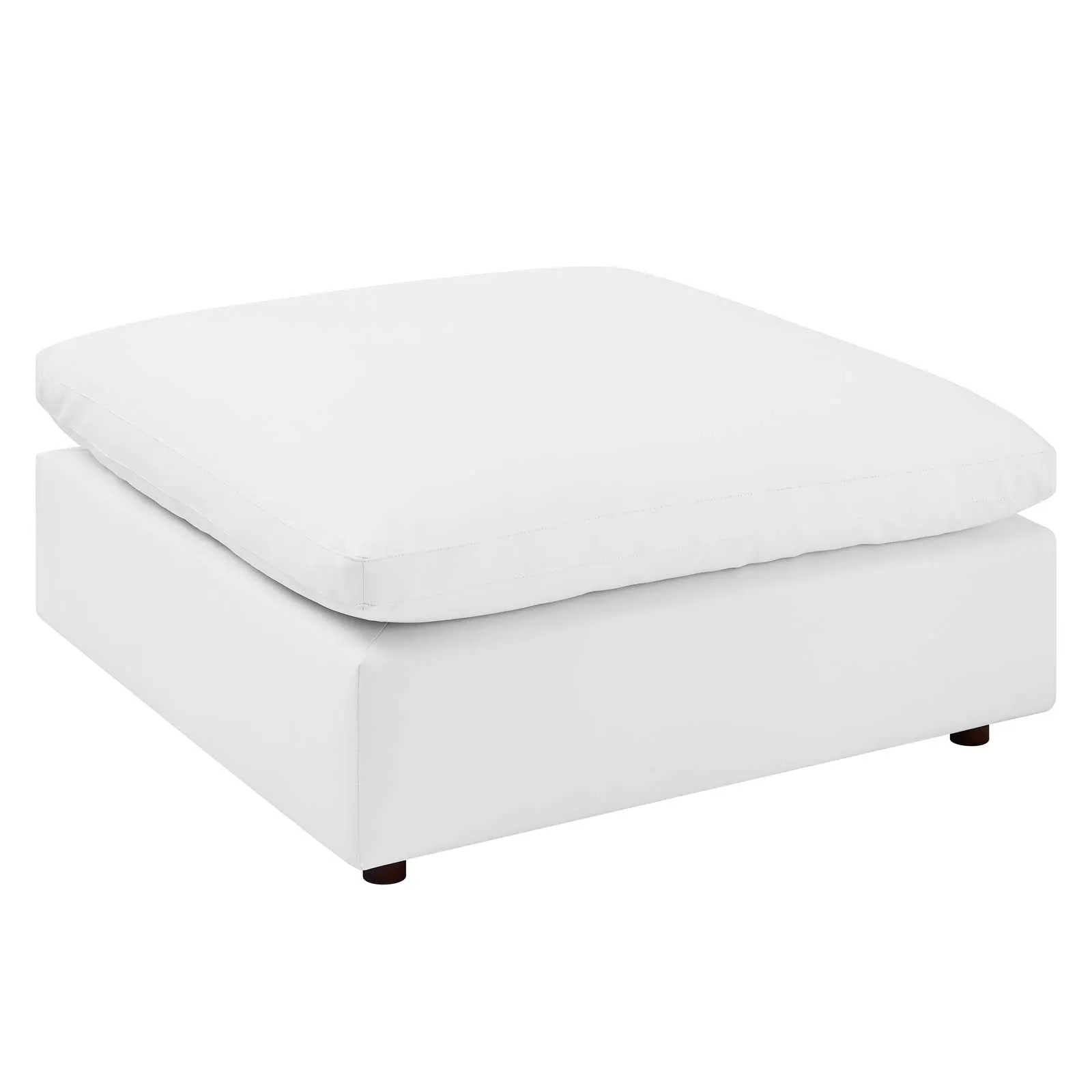 Commix Down Filled Overstuffed Vegan Leather Ottoman White EEI-4695-WHI