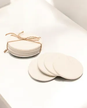 Cream Marble Round Coasters - Set Of 4