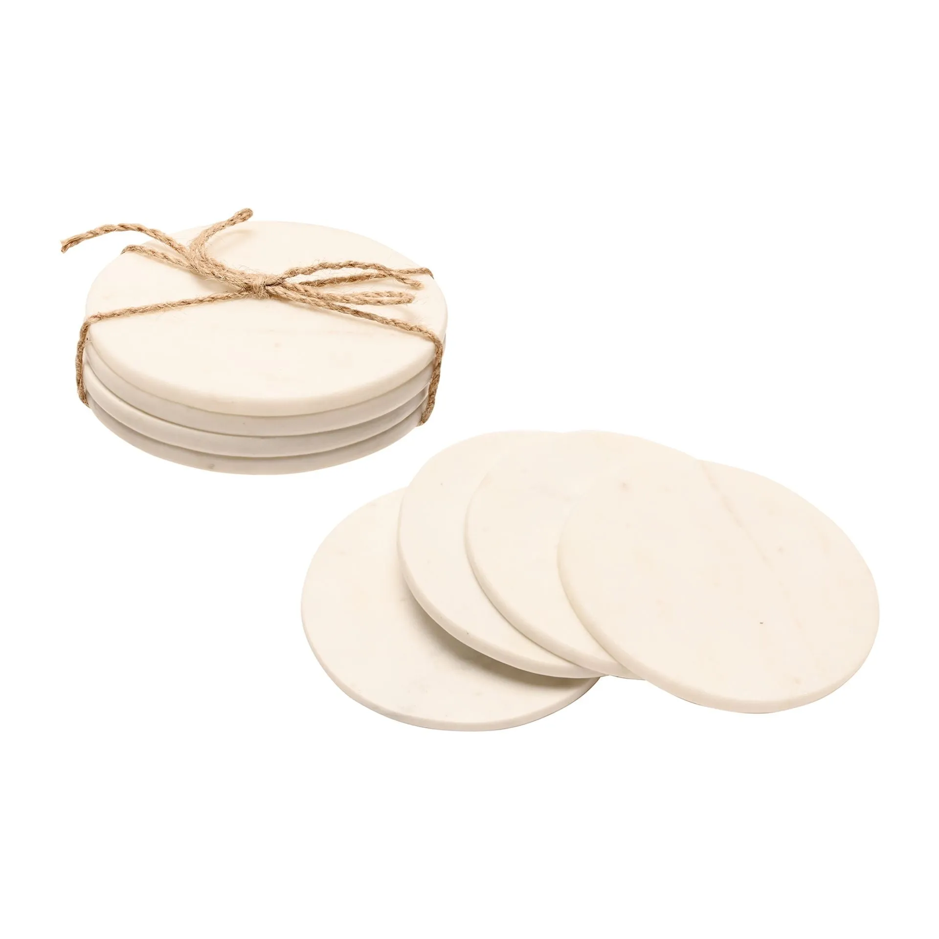 Cream Marble Round Coasters - Set Of 4