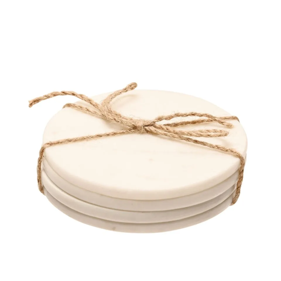 Cream Marble Round Coasters - Set Of 4