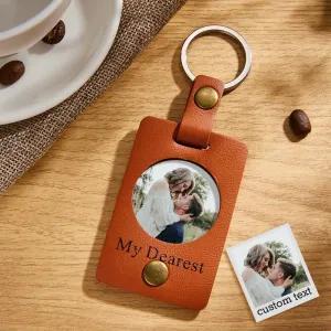 Custom Photo Engraved Keychains Simple Leather Couple Gifts