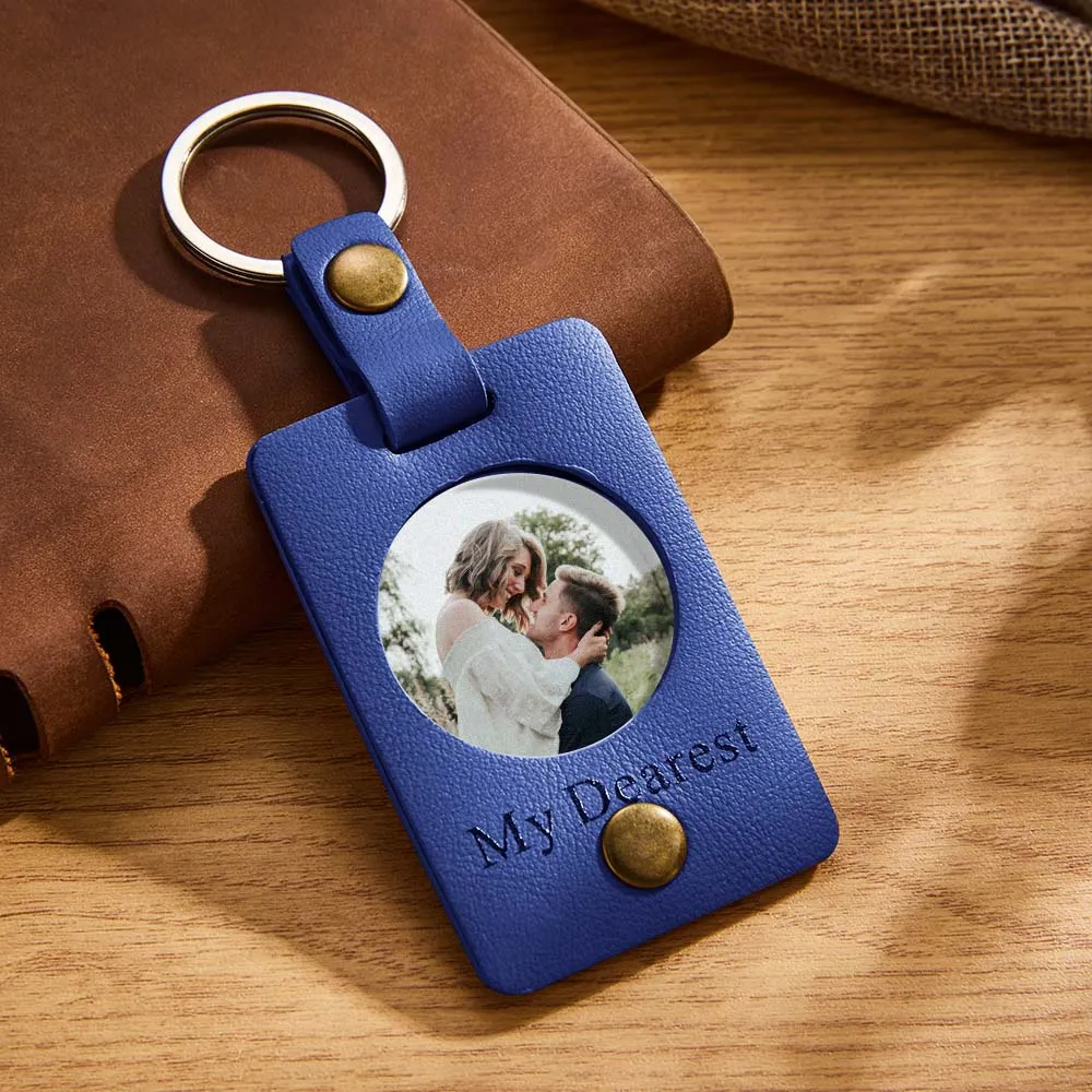 Custom Photo Engraved Keychains Simple Leather Couple Gifts