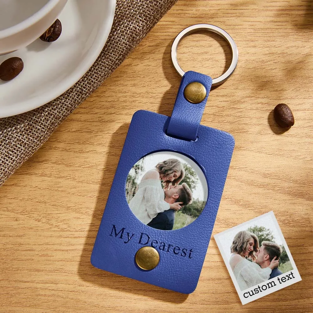 Custom Photo Engraved Keychains Simple Leather Couple Gifts