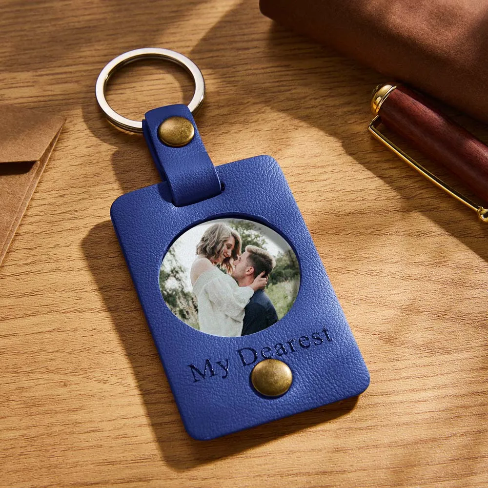 Custom Photo Engraved Keychains Simple Leather Couple Gifts