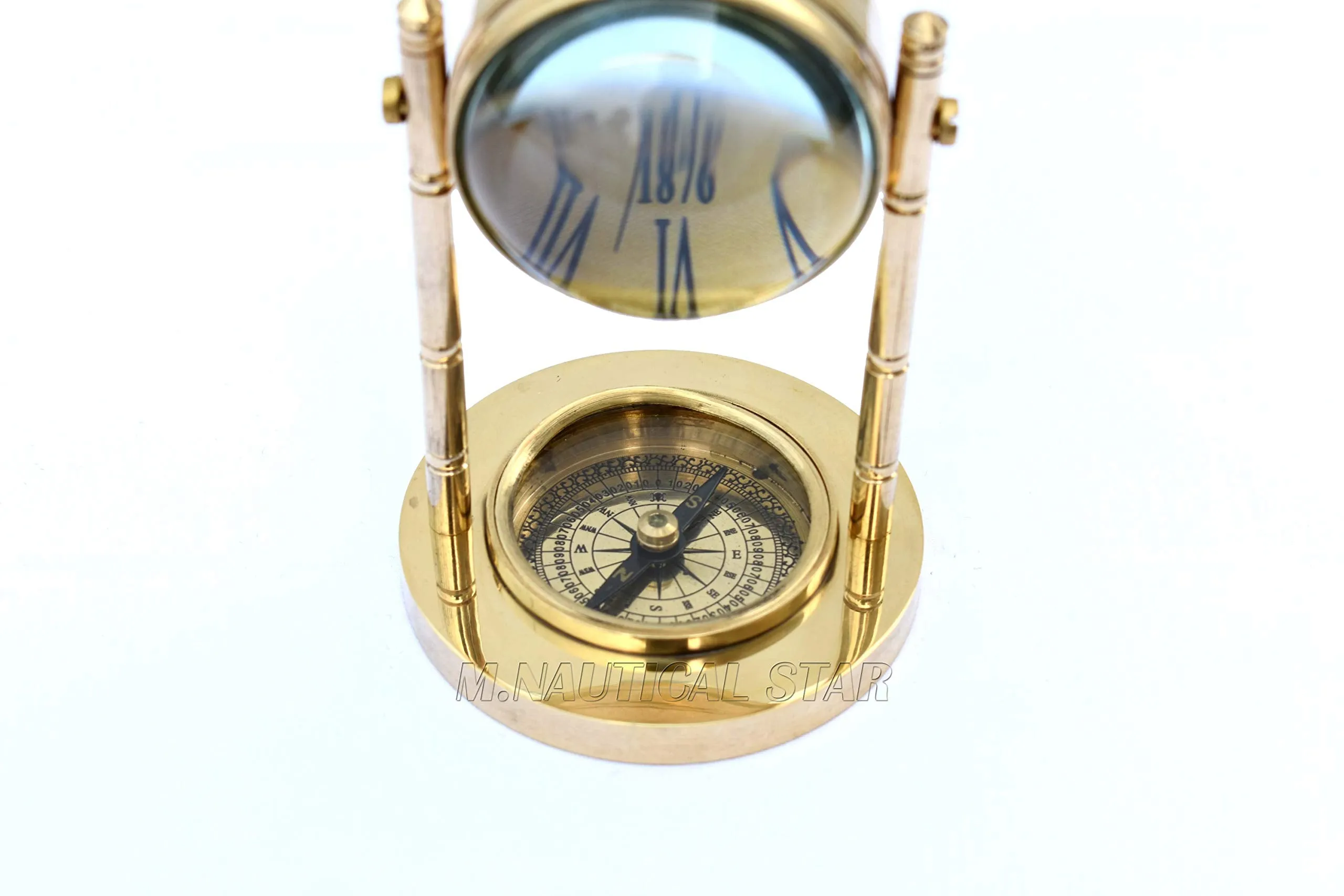 Desk Clock Shiny Brass with Compass Maritime Working Antique Look Upgraded Desk Clock