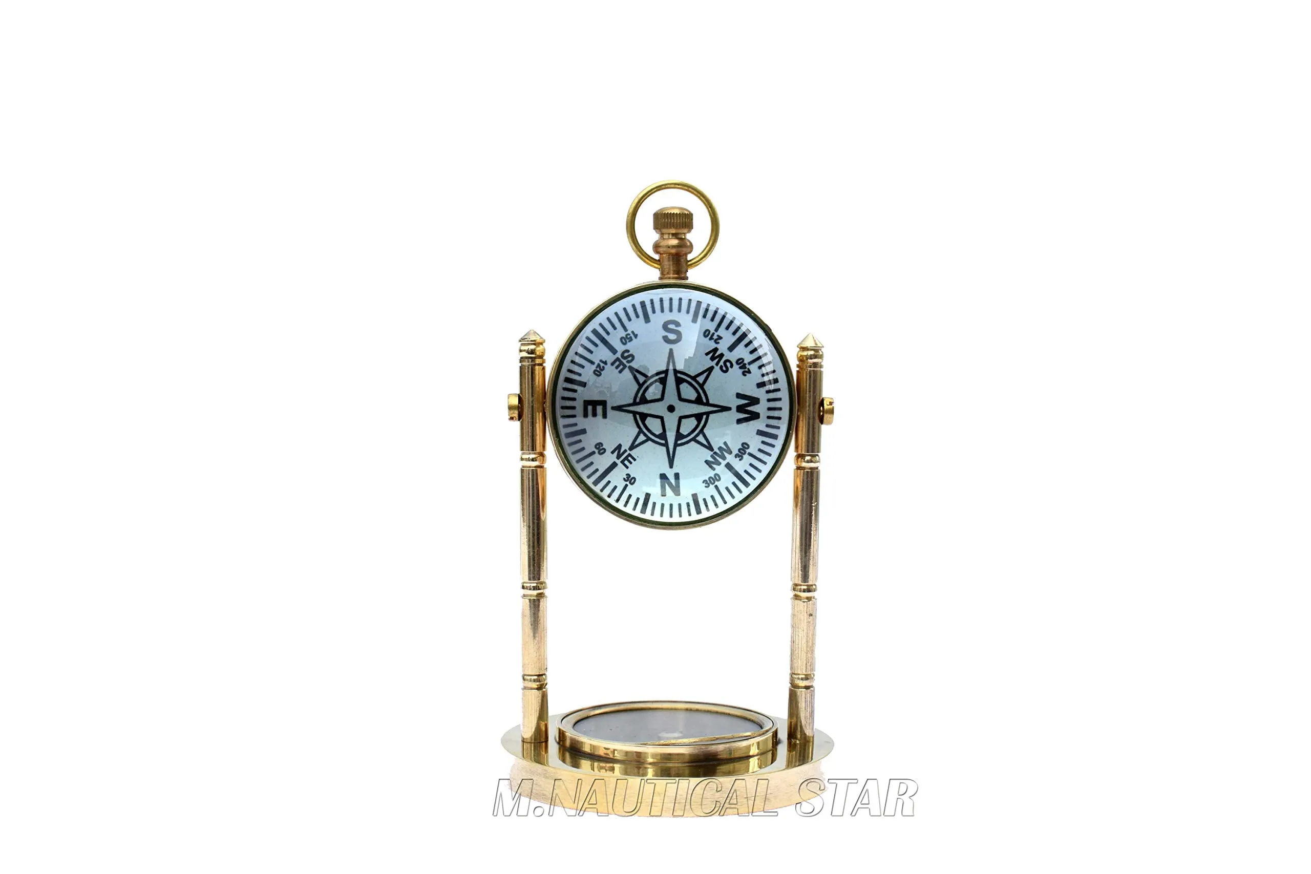 Desk Clock Shiny Brass with Compass Maritime Working Antique Look Upgraded Desk Clock