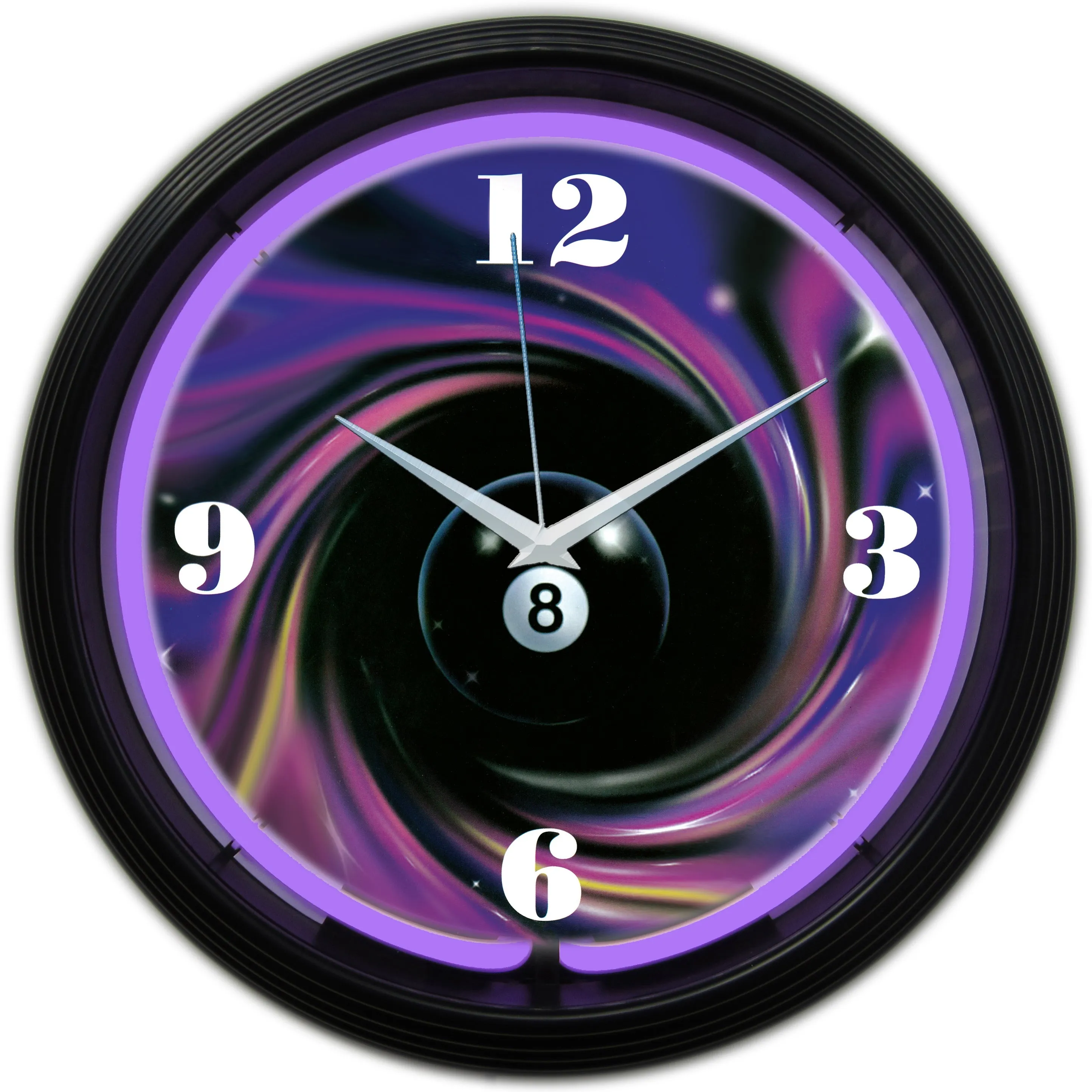 EIGHT BALL SWIRL NEON CLOCK