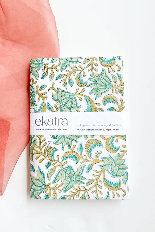 Ekatra A5 Handmade Journal - Green Leafy Floral ( Set Of 2 )